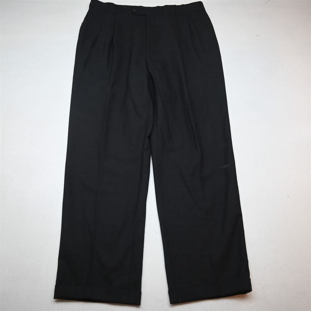 Bespoke 36x32 Gray Wool Pleated Cuffed Baggy High Waist Dress Mens Pants